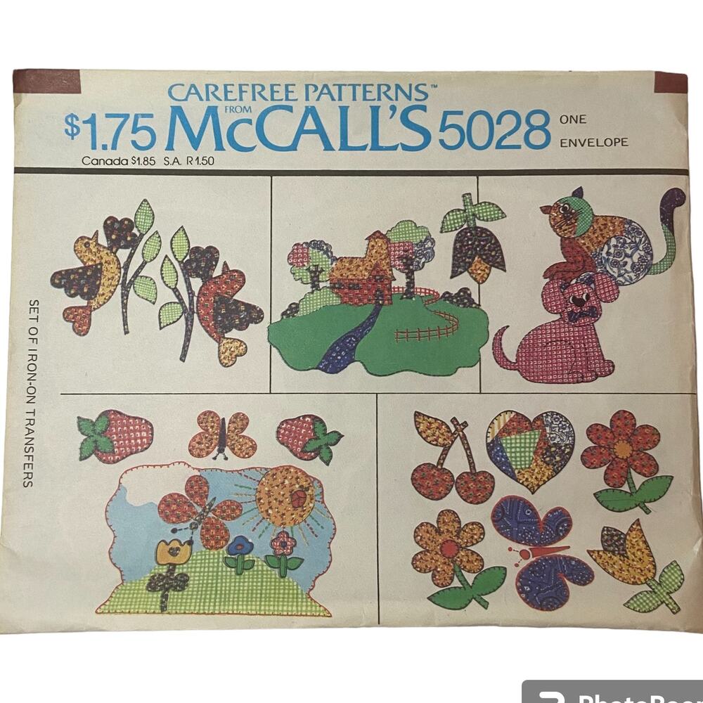 McCalls 5028 Pattern Set of Iron On Transfers Strawberry Cat Dog Cherry Bird